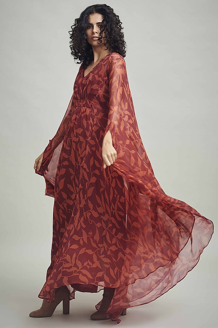 Red & Orange Printed Kaftan Maxi Dress by Dash and Dot