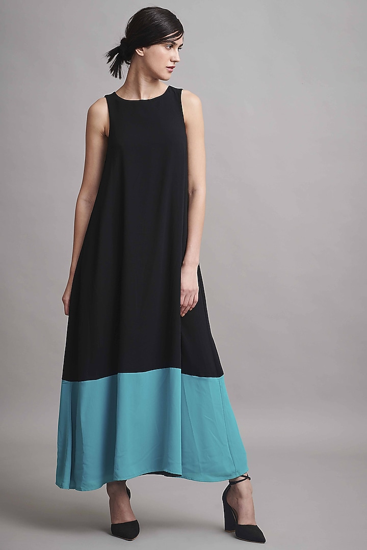 Black Color Blocked A-Line Maxi Summer Dress by Dash and Dot at Pernia's Pop Up Shop