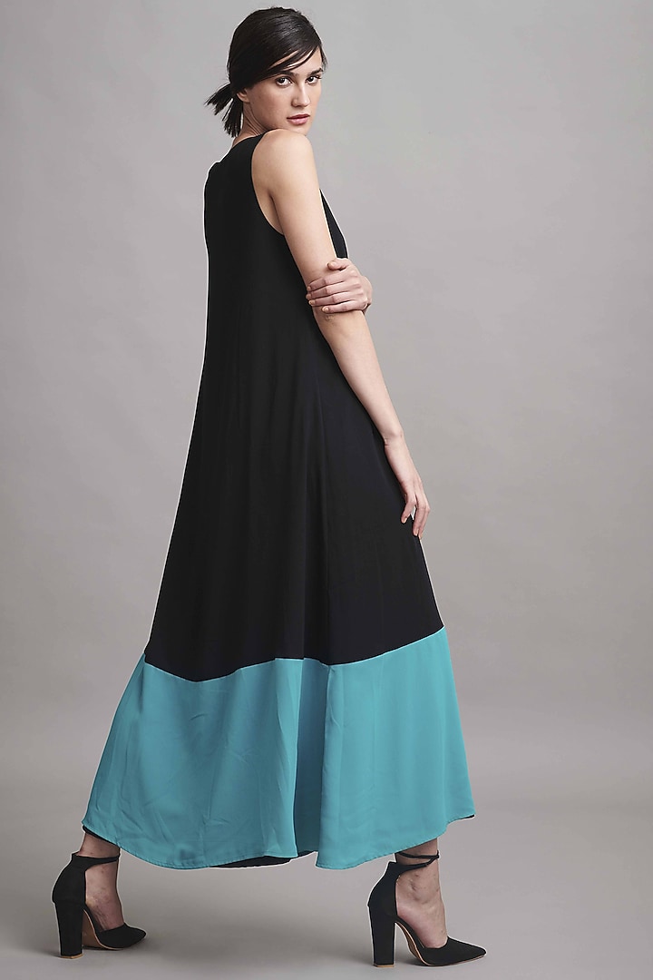 Black Color Blocked A-Line Maxi Summer Dress by Dash and Dot at Pernia's Pop Up Shop