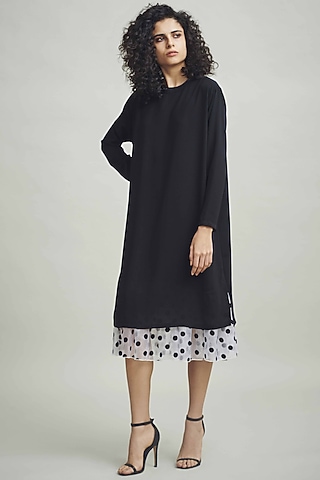 Black Layered Midi Shift Dress by Dash and Dot
