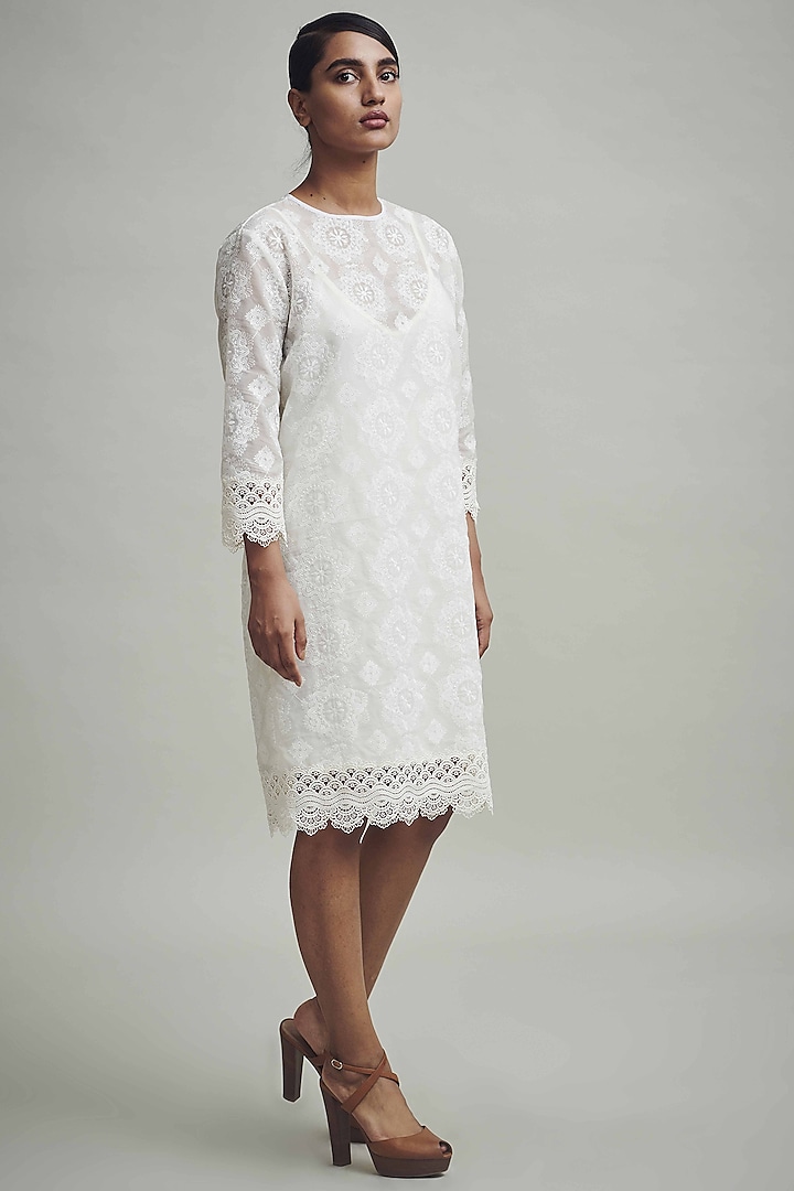 White Embroidered Shift Dress by Dash and Dot