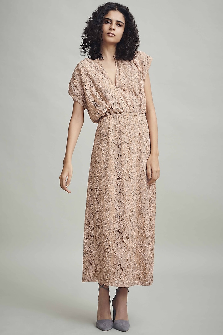 Nude Lace Drop-Shoulder Dress by Dash and Dot