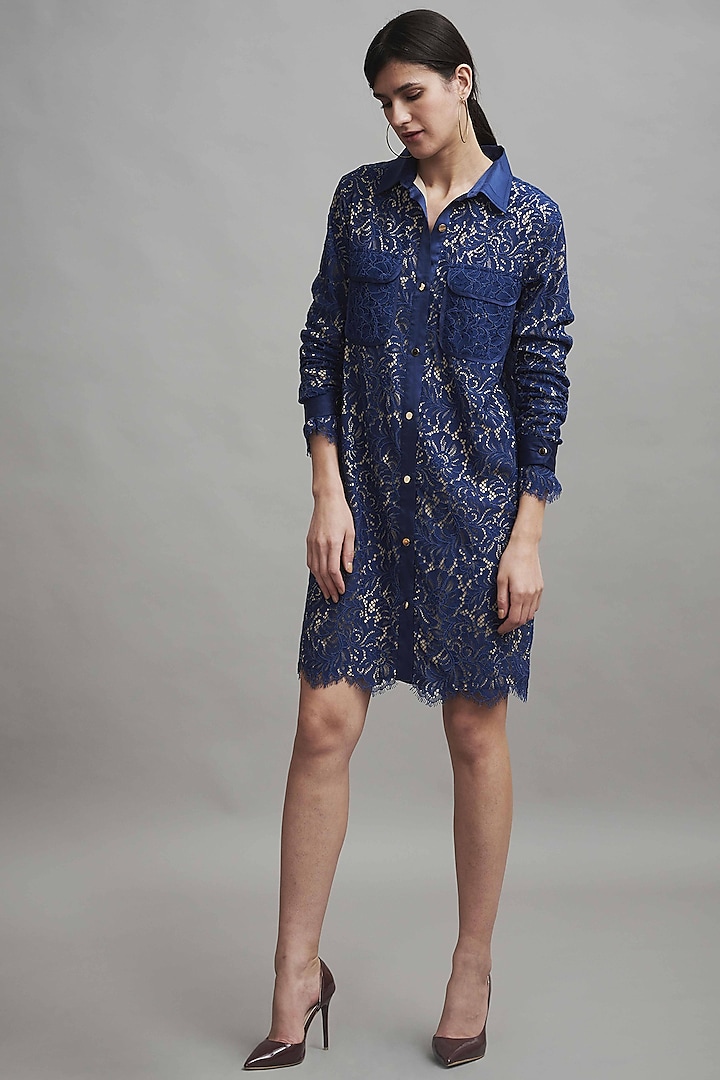 Blue Lace Shirt Dress by Dash and Dot