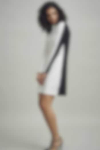 White & Black Color Blocked Mini Dress by Dash and Dot