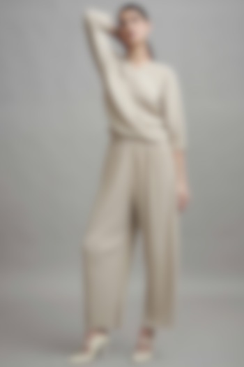 Wheat Polyester Wide-Legged Pants by Dash and Dot