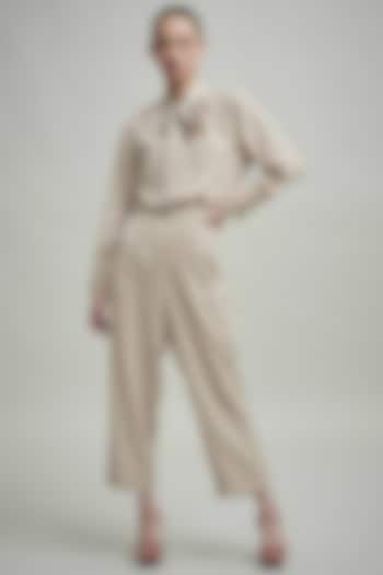 Sand Beige Crepe & Polyester Straight Pant Set by Dash and Dot