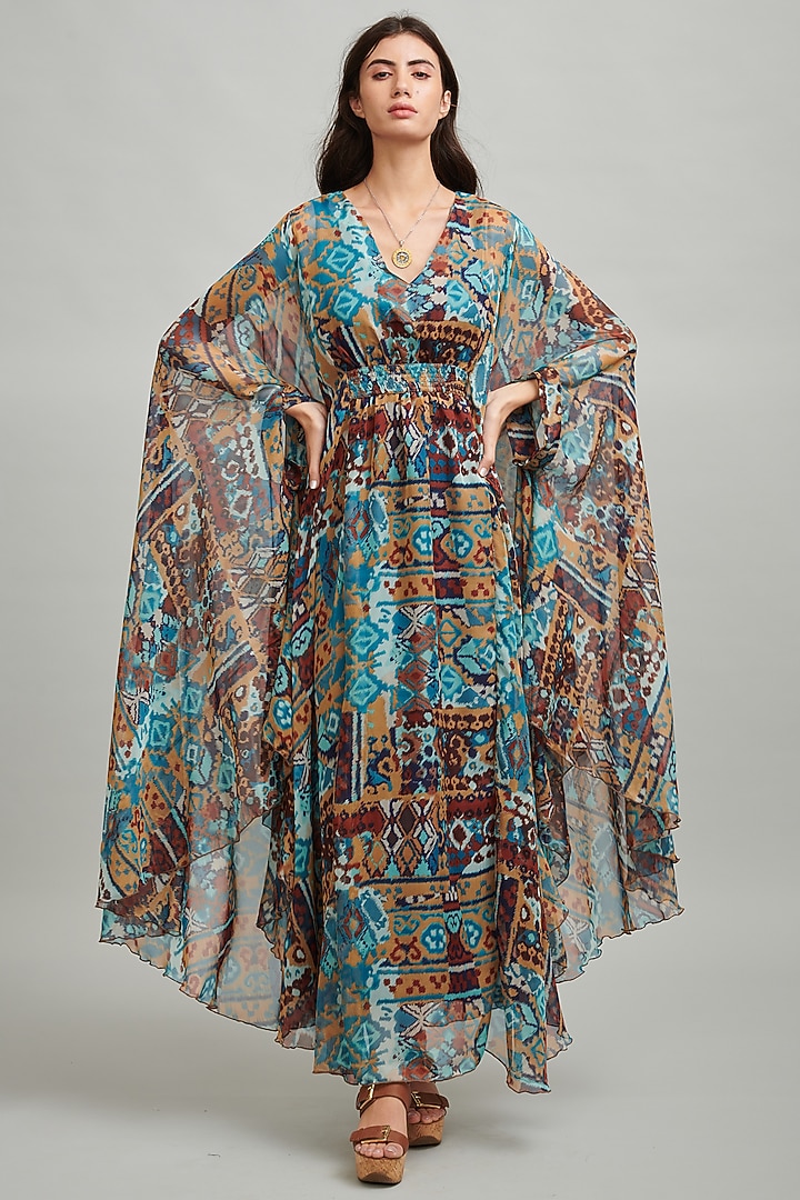 Multi-Colored Tribal Printed Kaftan Maxi Summer Dress by Dash and Dot at Pernia's Pop Up Shop