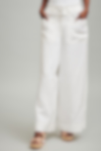White Linen Wide-Legged Pants by Dash and Dot