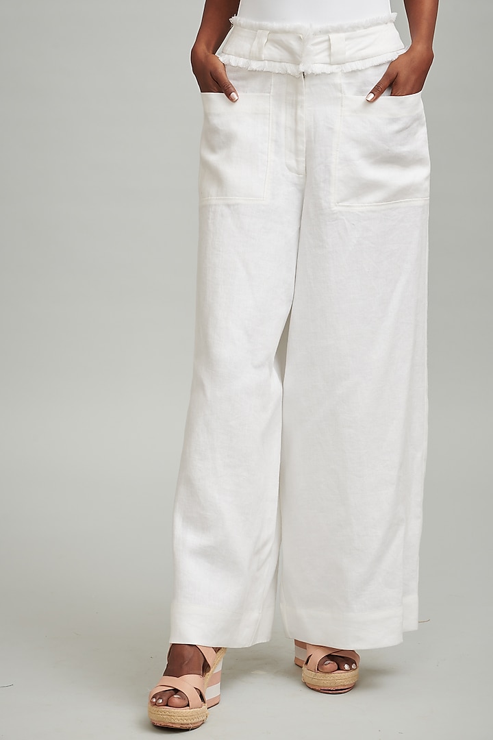 White Linen Wide-Legged Pants by Dash and Dot