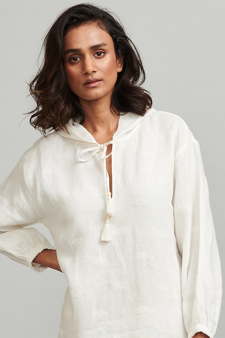 White Embroidered Midi Summer Dress With Hood by Dash and Dot at Pernia's Pop Up Shop