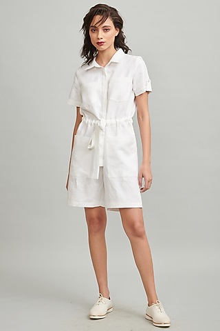 White Linen Playsuit by Dash and Dot
