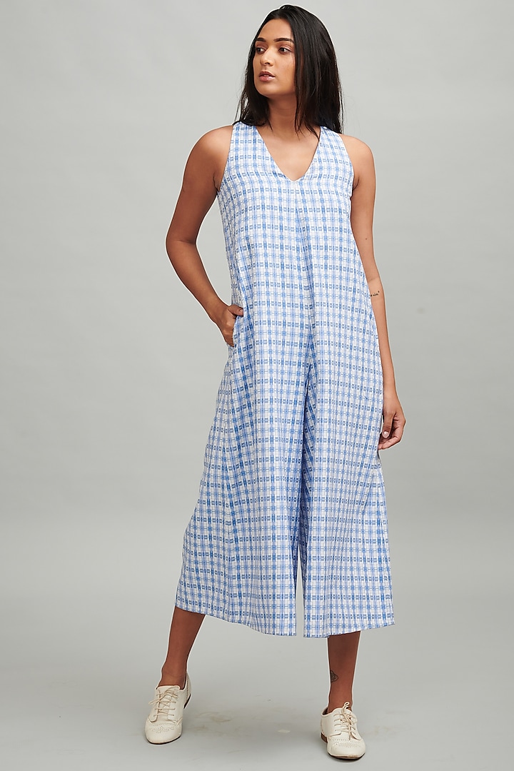 Blue Checkered Jumpsuit by Dash and Dot at Pernia's Pop Up Shop