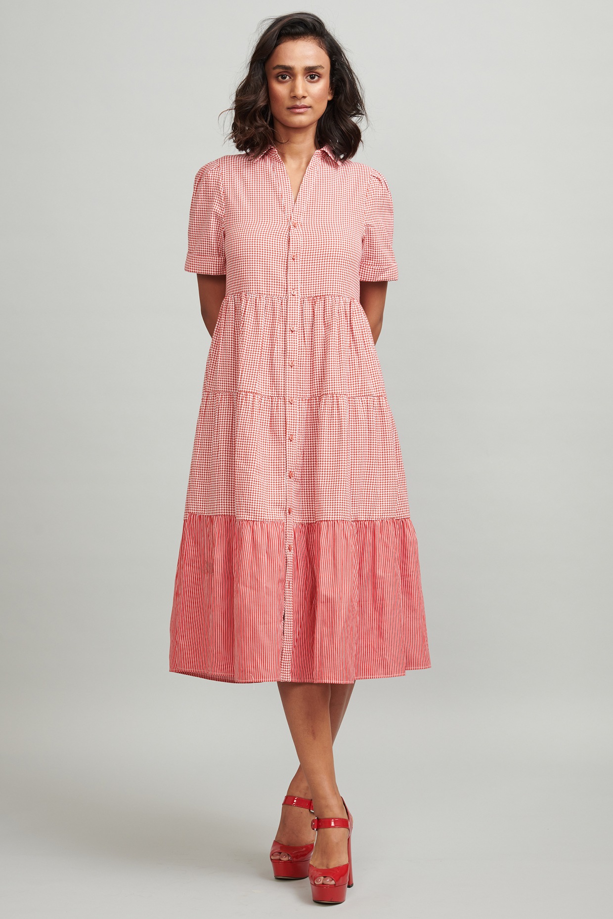 checkered midi dress