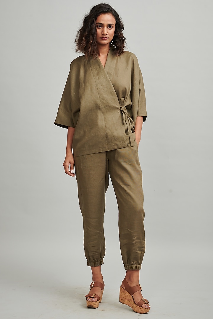 Military Green Linen Wrap Top by Dash and Dot at Pernia's Pop Up Shop
