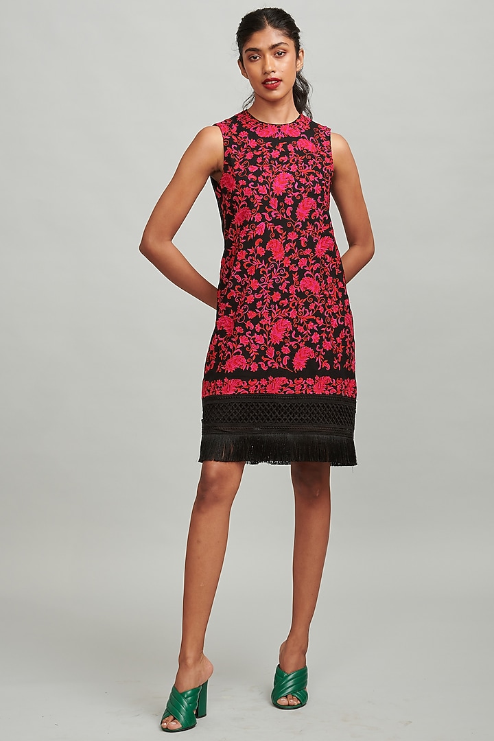 Fuchsia & Black Embroidered Summer Dress by Dash and Dot at Pernia's Pop Up Shop