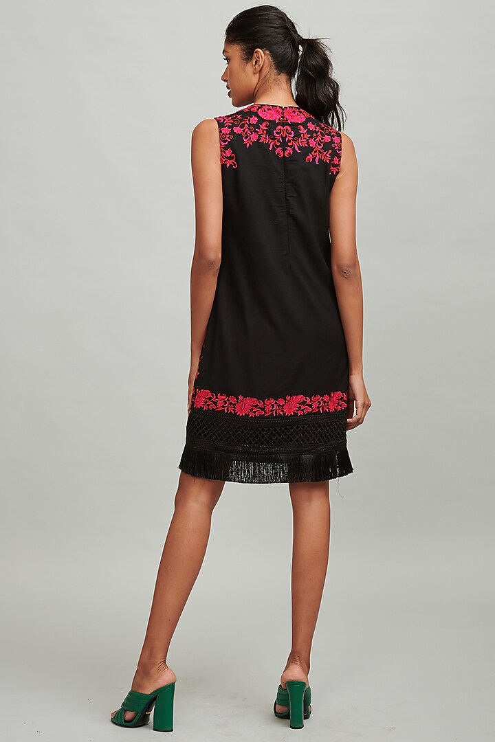 Fuchsia & Black Embroidered Summer Dress by Dash and Dot at Pernia's Pop Up Shop