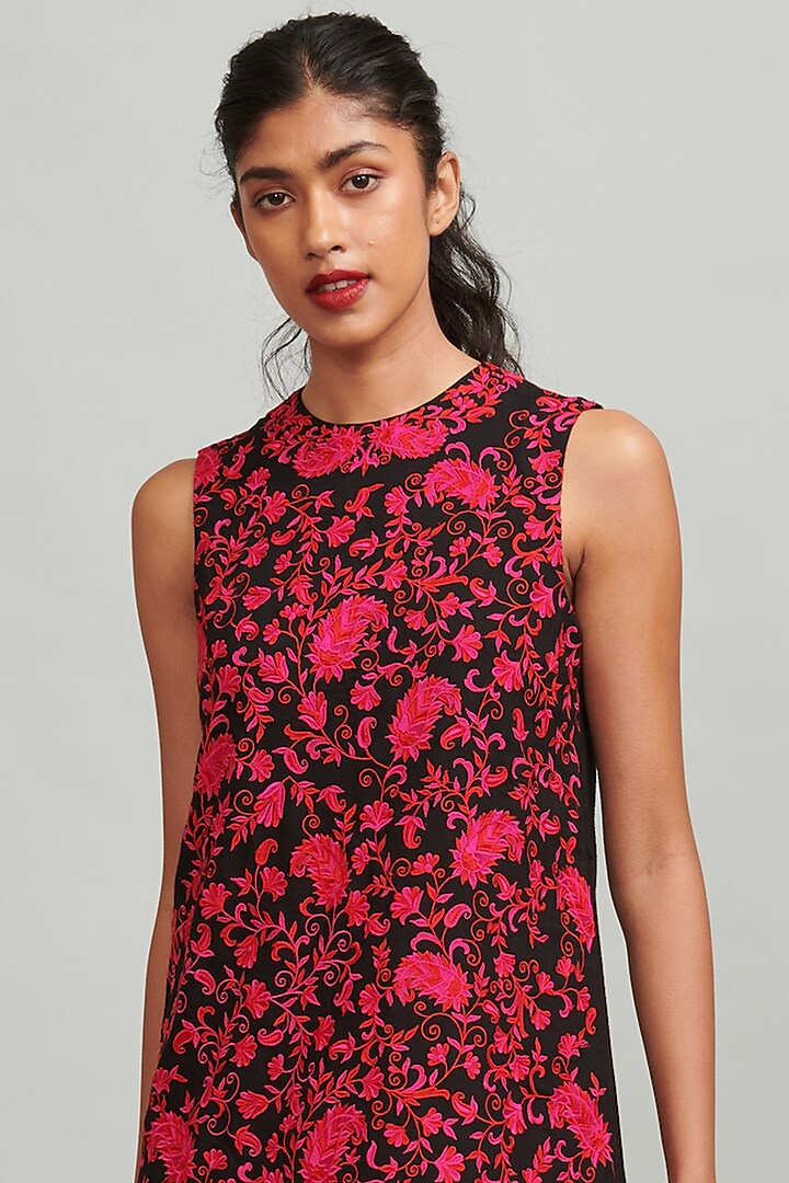Fuchsia & Black Embroidered Summer Dress by Dash and Dot at Pernia's Pop Up Shop