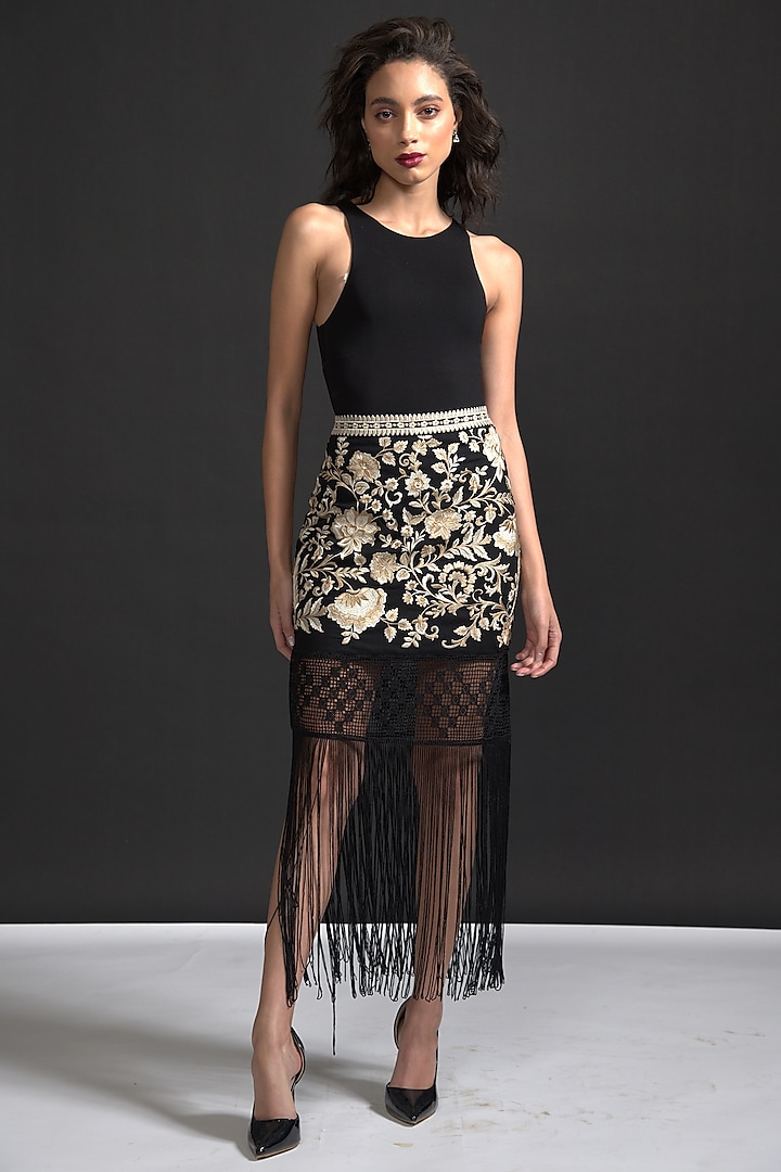 Black Embroidered Skirt by Dash and Dot