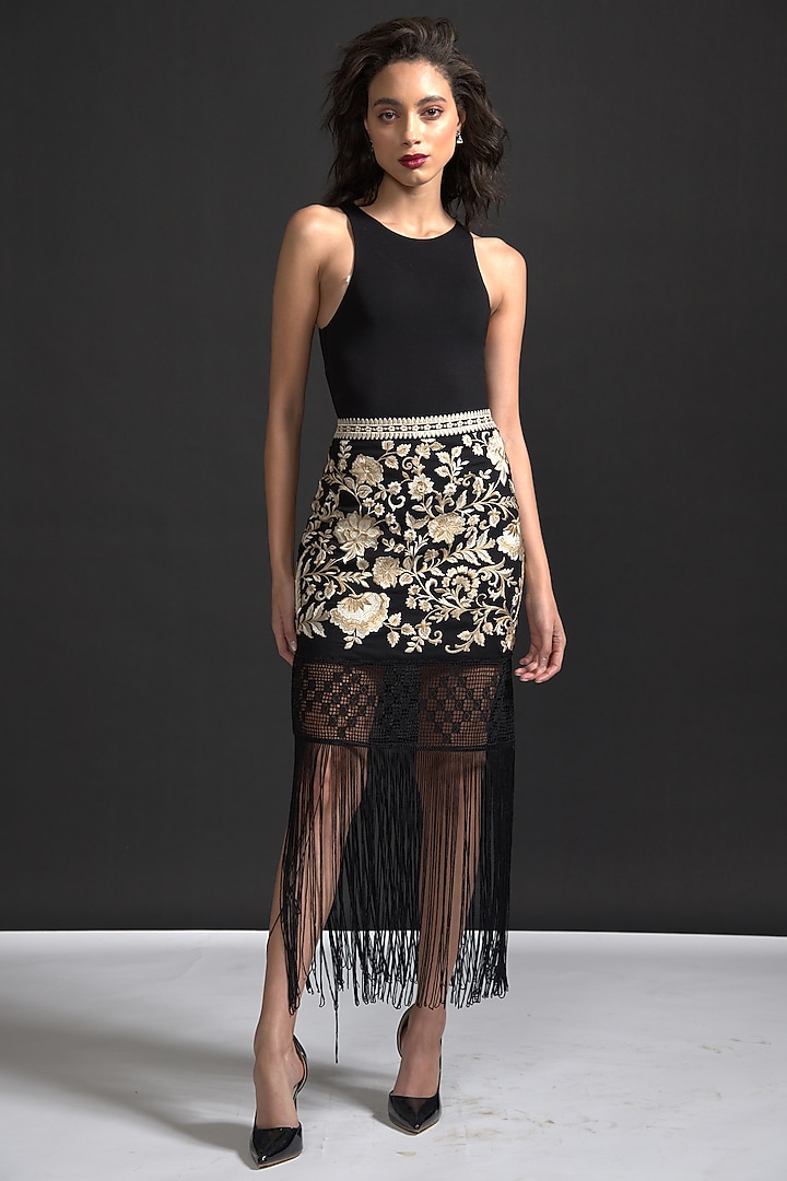 Black Embroidered Skirt by Dash and Dot at Pernia's Pop Up Shop