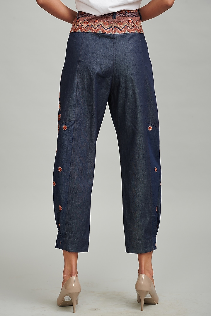 Denim Blue Embroidered High-Waisted Pants by Dash and Dot at Pernia's Pop Up Shop
