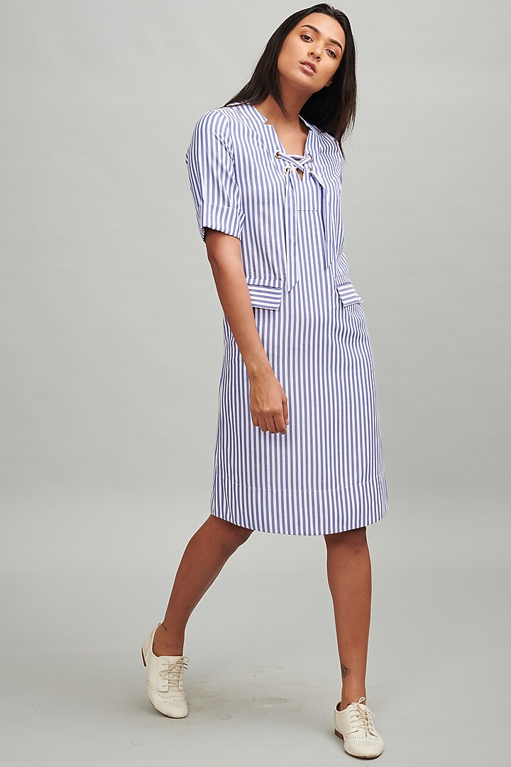 Blue & White Striped Midi Summer Dress by Dash and Dot at Pernia's Pop Up Shop