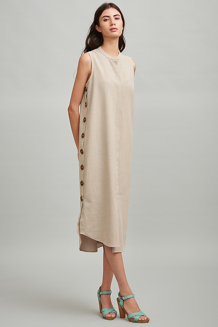 Khaki Textured Midi Summer Dress by Dash and Dot at Pernia's Pop Up Shop