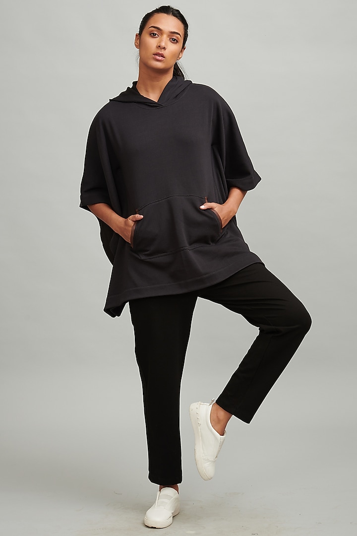 Black Oversized Poncho Hoodie by Dash and Dot