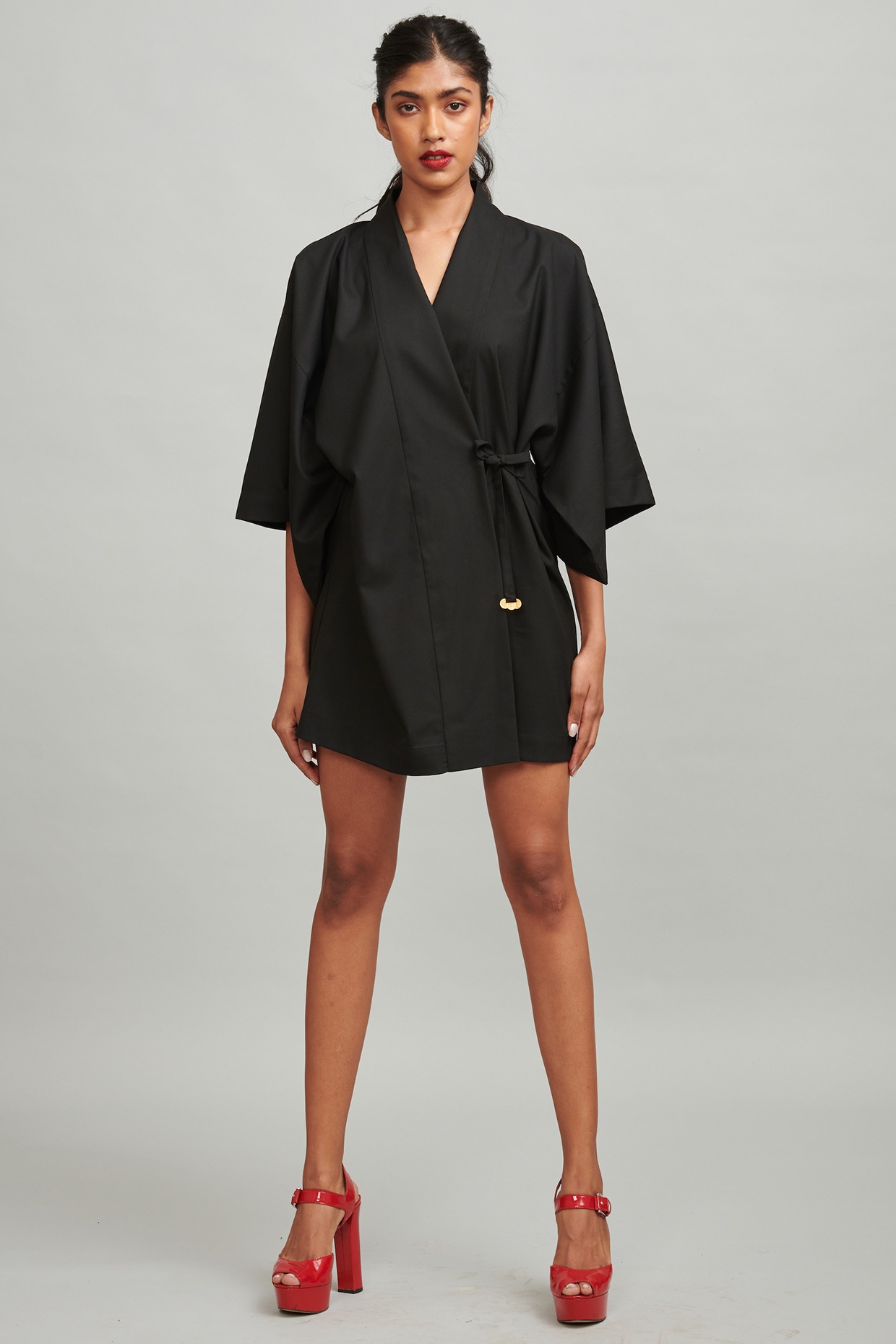 black linen wrap dress