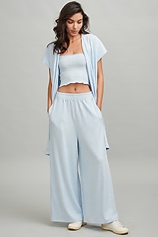 Blue Viscose Striped Pant Set by Dash and Dot-PANT SUITS & CO-ORD SETS