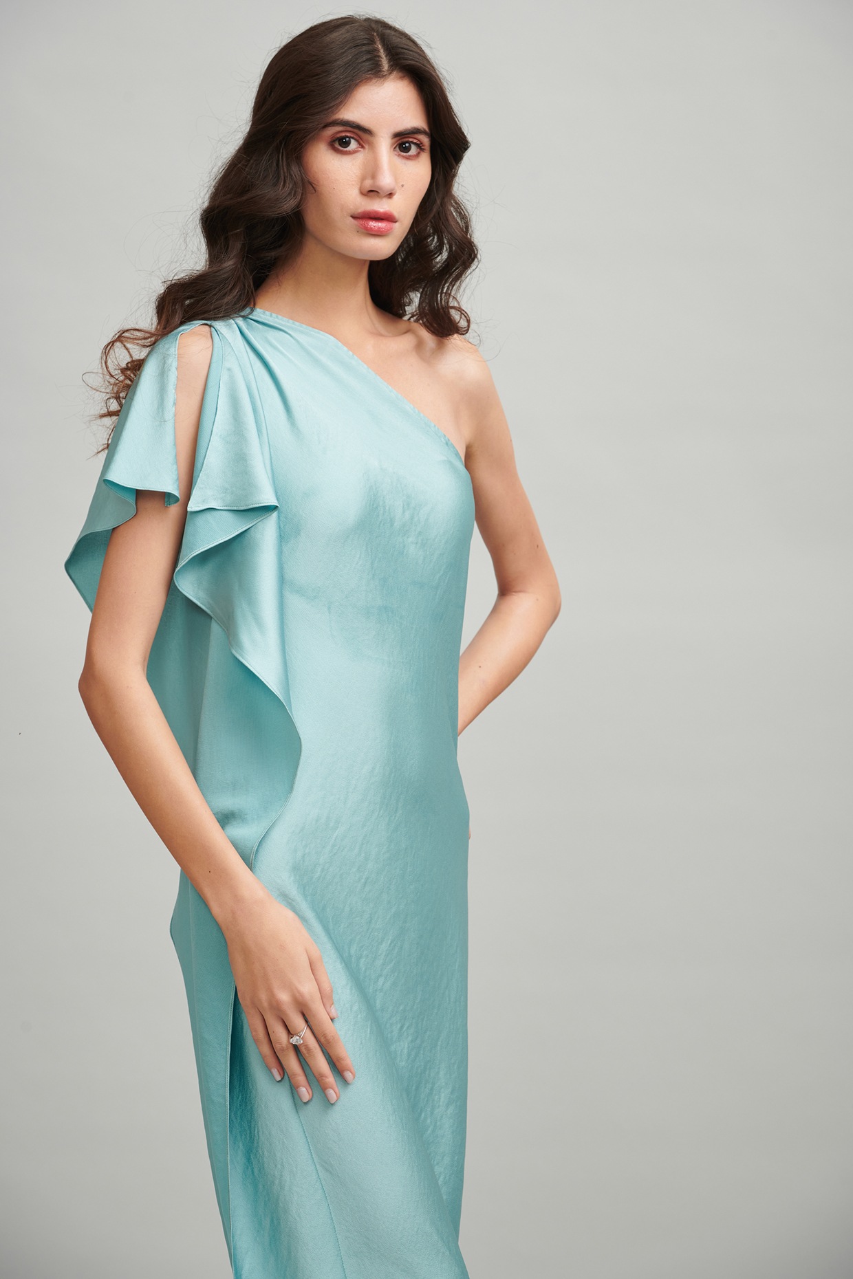 Aqua Blue Sequin One Shoulder Dress,Short One Shoulder Sequin Party Dress  By Vampal