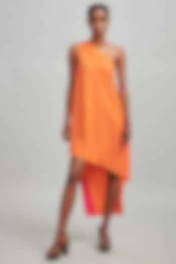 Orange  One-Shoulder Asymmetrical Dress by Dash and Dot