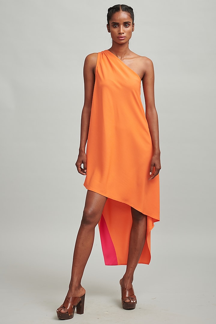 Orange  One-Shoulder Asymmetrical Dress by Dash and Dot