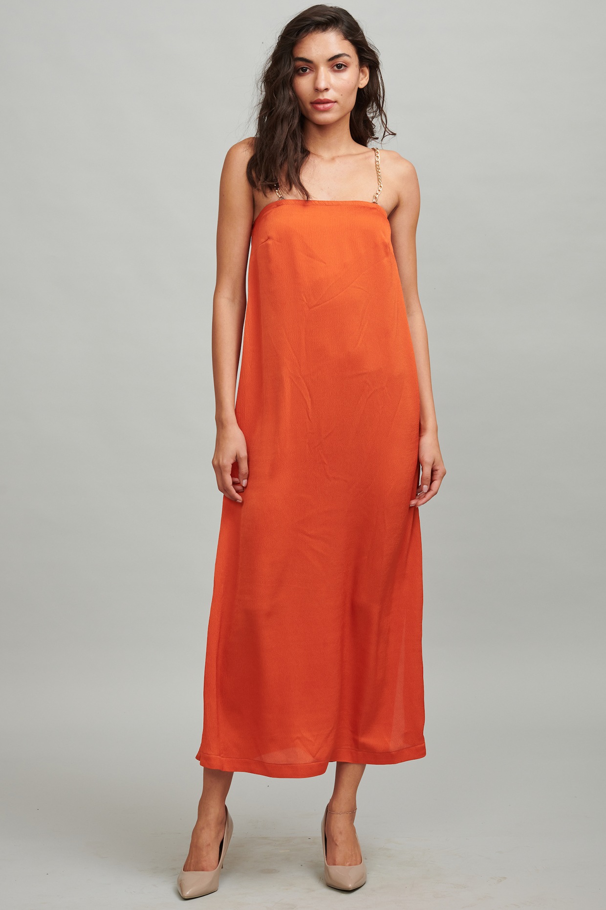 orange flowy dress