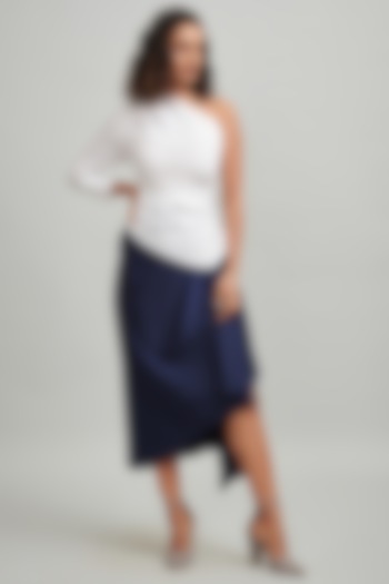 Navy Blue High-Waisted Draped Flowy Skirt by Dash and Dot