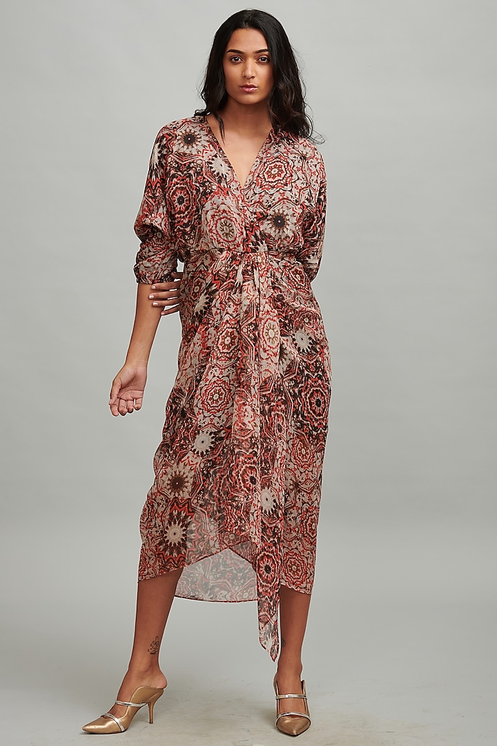 Multi-Colored Printed Flowy Wrap Dress by Dash and Dot