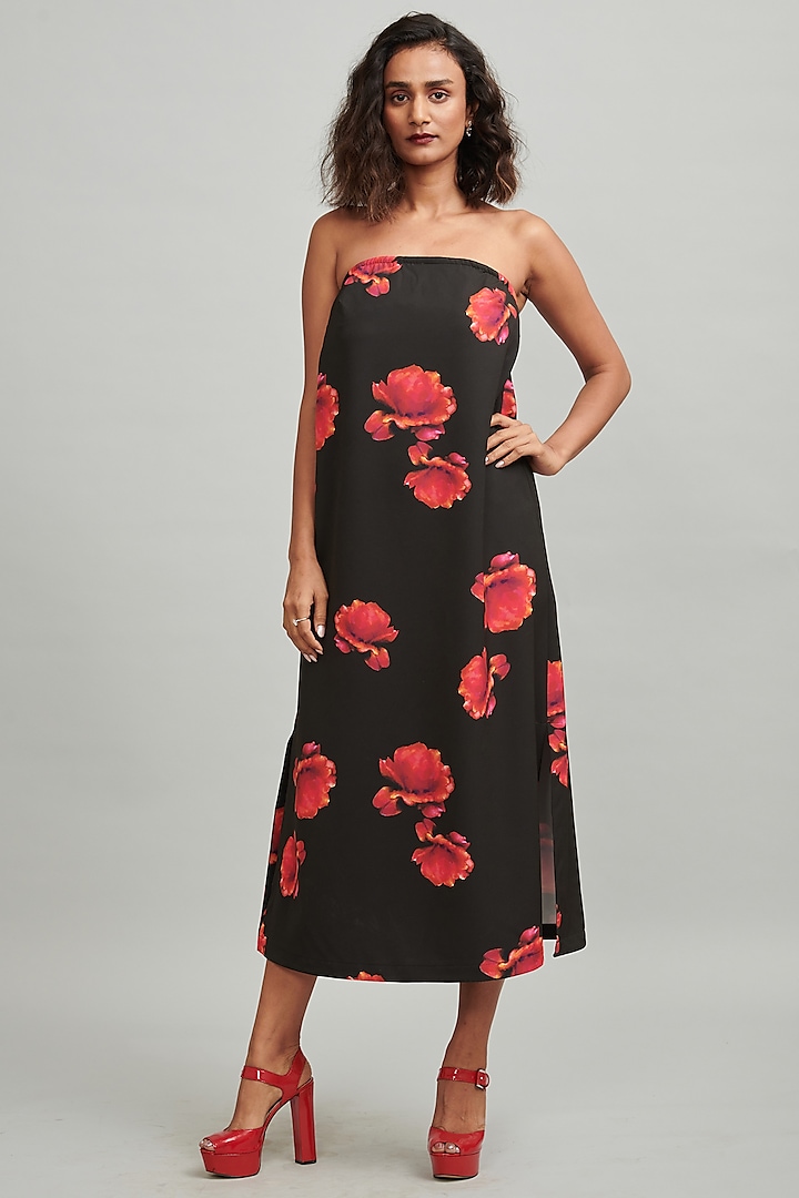 Black Printed Off-Shoulder Maxi Summer Dress by Dash and Dot at Pernia's Pop Up Shop
