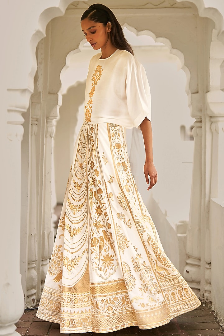 Ivory Silk Textured Viscose Thread Embroidered Shirt by Dash and Dot at Pernia's Pop Up Shop