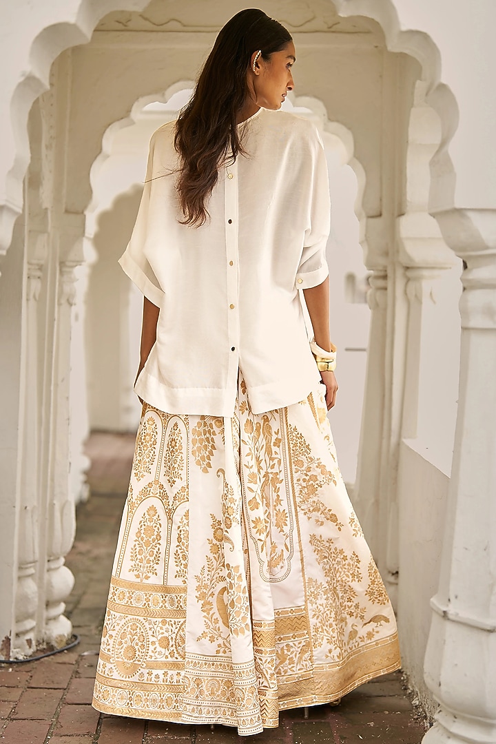 Ivory Silk Textured Viscose Thread Embroidered Shirt by Dash and Dot at Pernia's Pop Up Shop