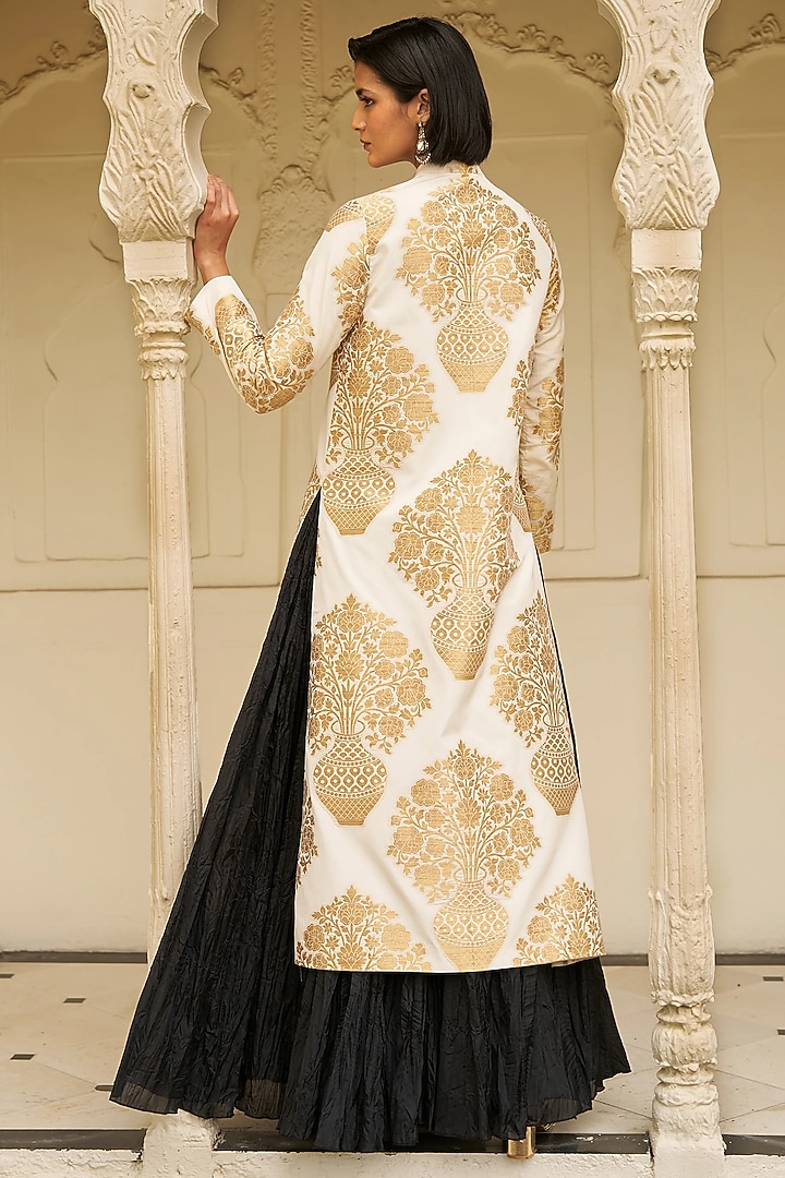 Ivory & Gold Banarsi Silk Brocade Jacket by Dash and Dot at Pernia's Pop Up Shop