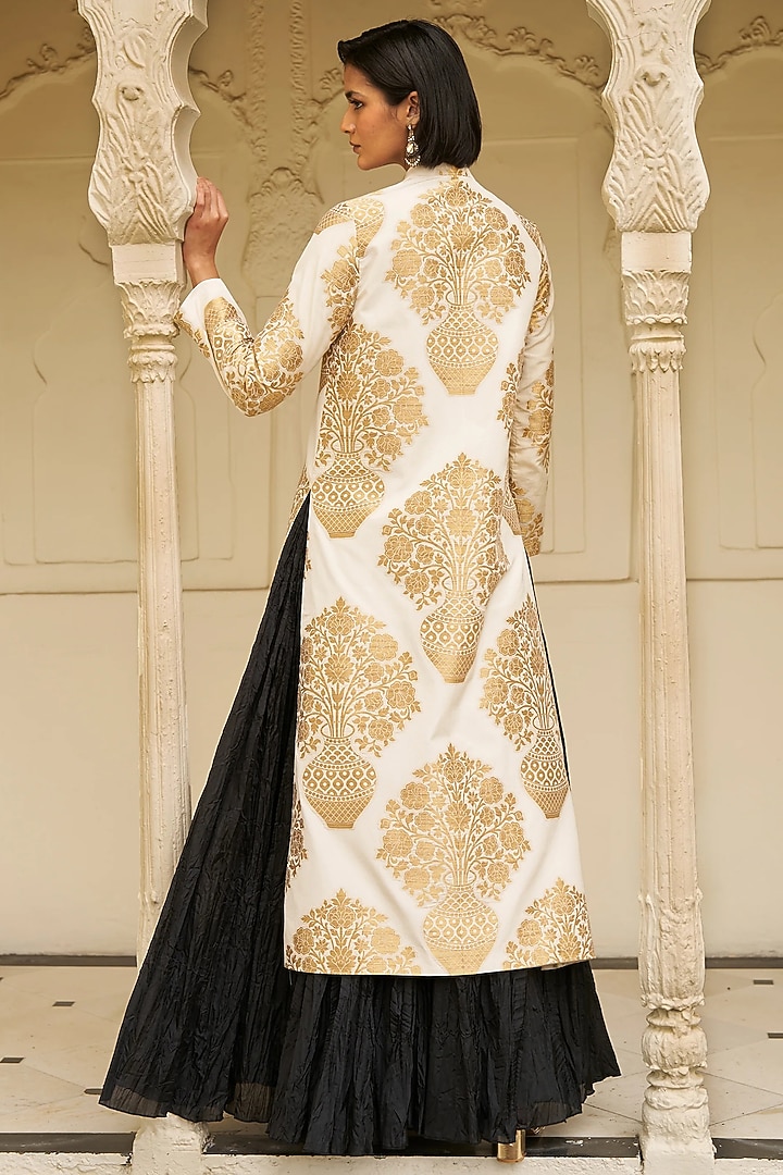 Ivory & Gold Banarsi Silk Brocade Jacket Set by Dash and Dot at Pernia's Pop Up Shop