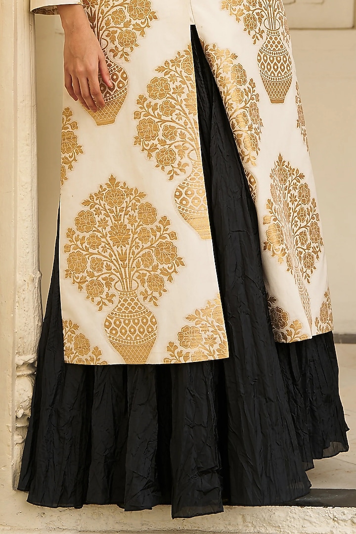 Ivory & Gold Banarsi Silk Brocade Jacket Set by Dash and Dot at Pernia's Pop Up Shop