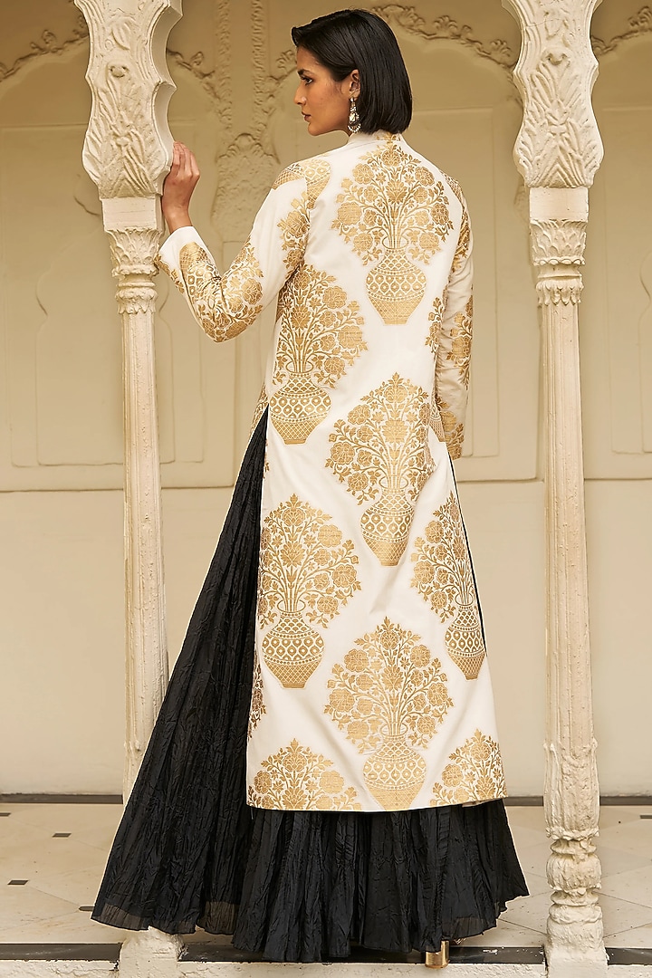 Ivory & Gold Banarsi Silk Brocade Jacket Set by Dash and Dot at Pernia's Pop Up Shop