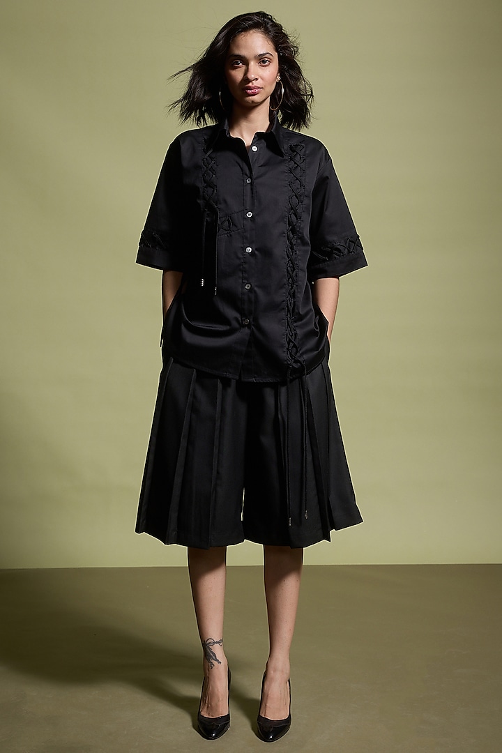 Black Organic Cotton Poplin Shirt by Dash and Dot at Pernia's Pop Up Shop