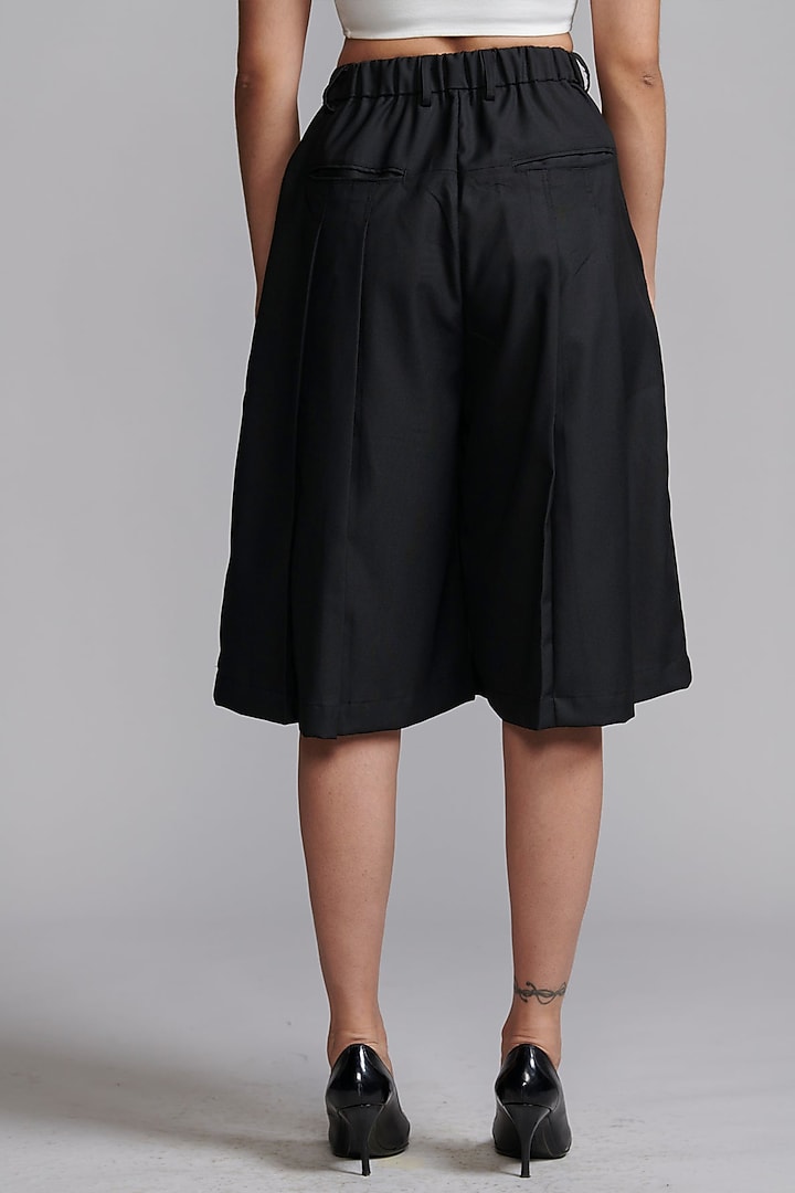 Black Polyester Hand-Sewn Pleated Shorts by Dash and Dot at Pernia's Pop Up Shop