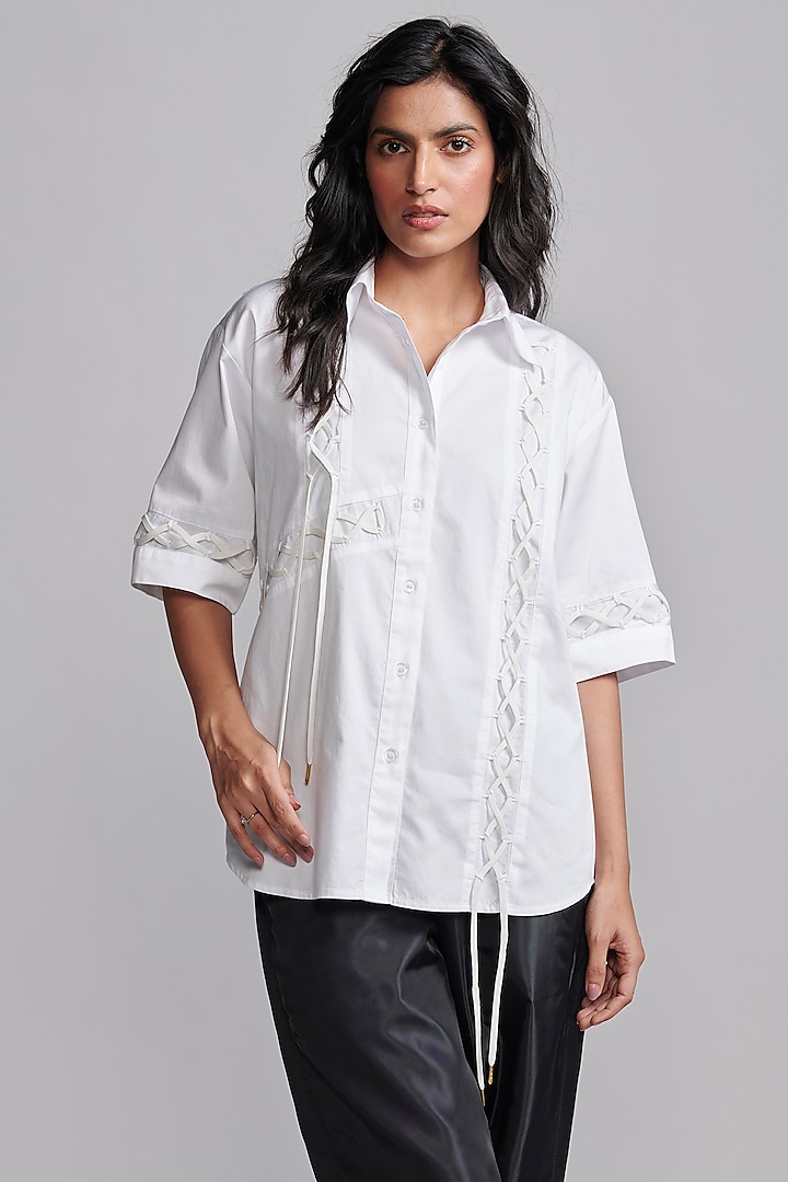 White Organic Cotton Poplin Shirt by Dash and Dot at Pernia's Pop Up Shop