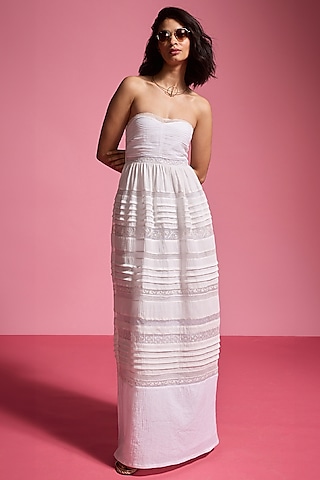 Ivory Viscose Embroidered Maxi Dress by Dash and Dot
