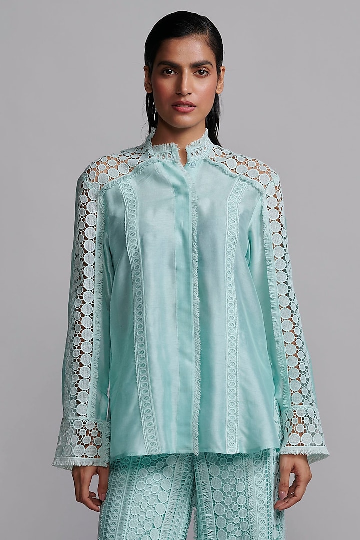 Mint Green Recycled Polyester Shirt by Dash and Dot at Pernia's Pop Up Shop