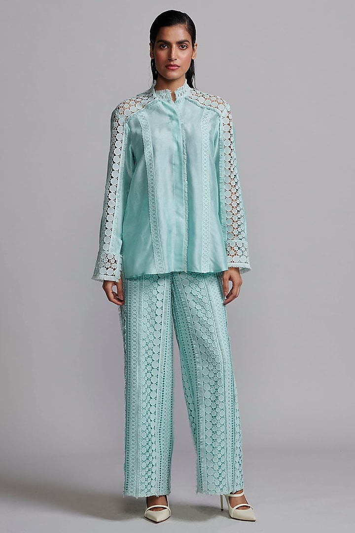 Mint Green Recycled Polyester Pants by Dash and Dot at Pernia's Pop Up Shop