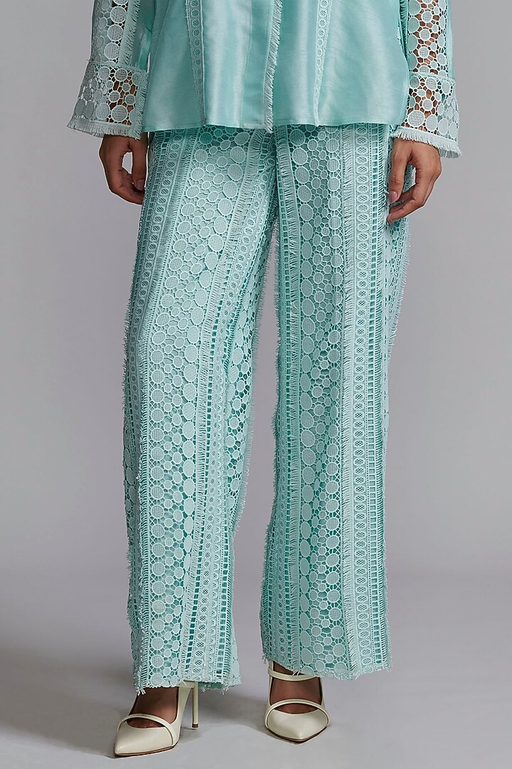 Mint Green Recycled Polyester Pants by Dash and Dot at Pernia's Pop Up Shop