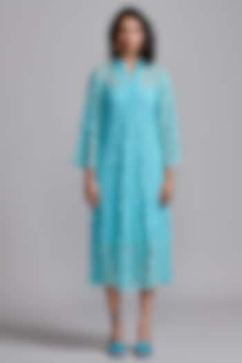 Blue Cotton A-Line Midi Dress by Dash and Dot